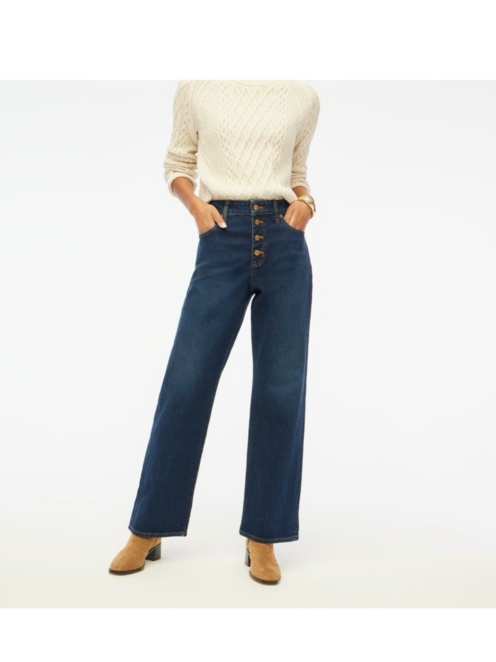 I. Crew Curvy Full Length Wide-Leg Women’s Jeans in Dark Blue